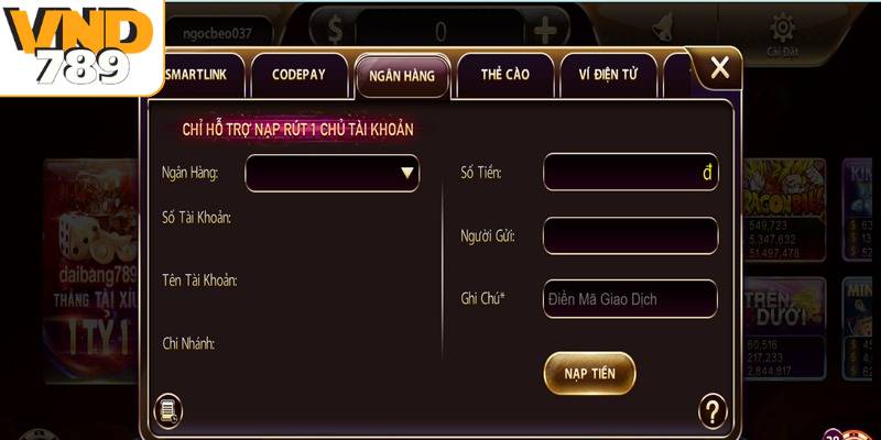 Chỉ nên giao dịch nạp tiền VND789 trên một thiết bị duy nhất